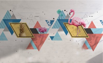 фотообои Треугольники и фламинго